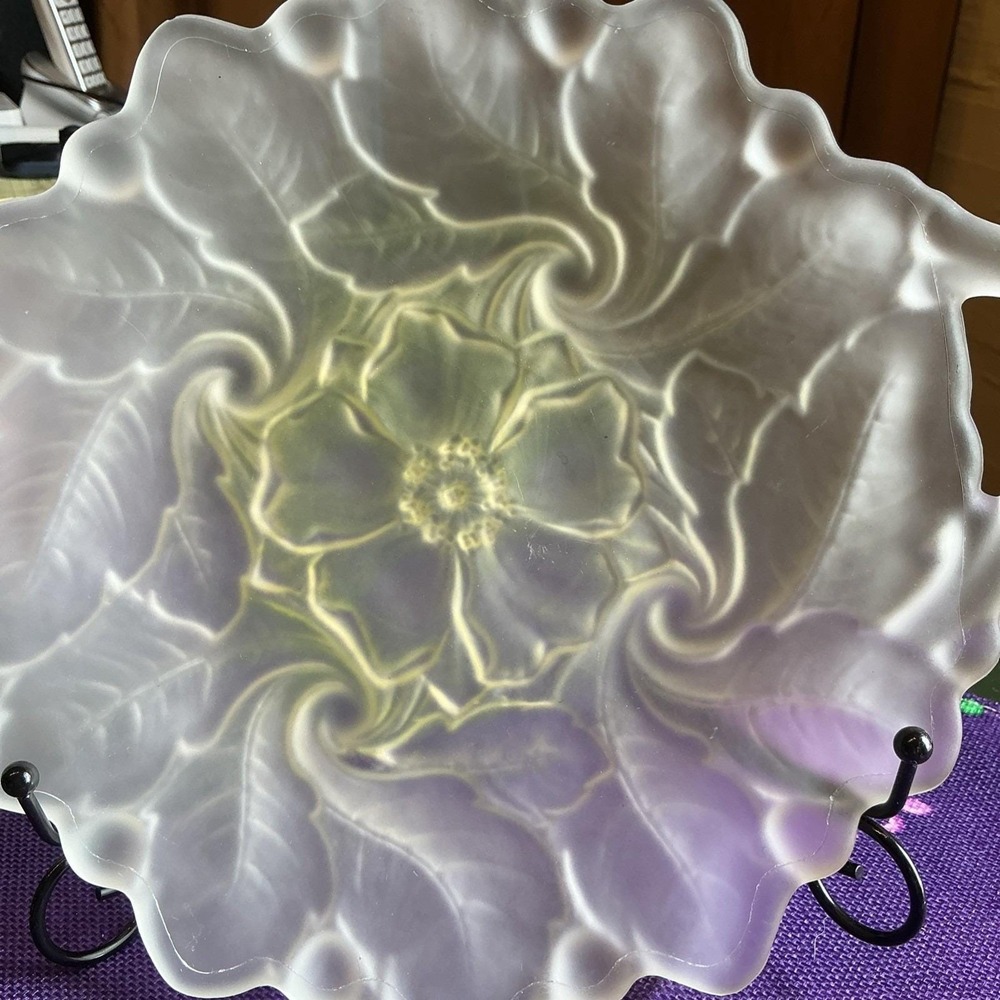 VTG Indiana Glass Satin Frosted Wild Rose 12.25" Handled Tray